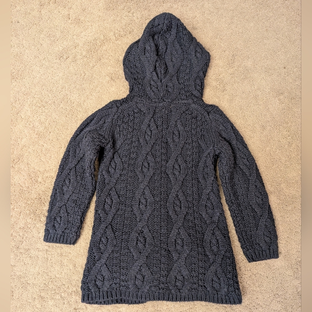 Mini Boden Navy Blue Cable Knit Hooded Long Cardigan Sweater Size 5-6Y - Picture 2 of 4